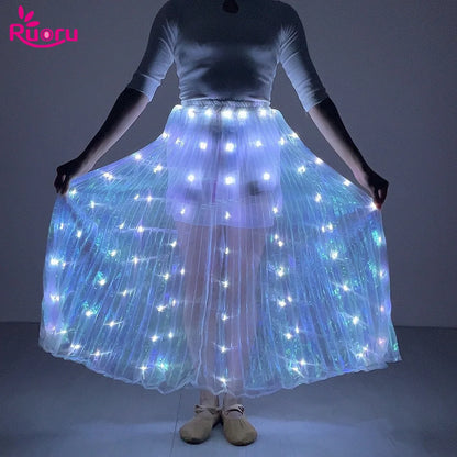 Ruoru Led Skirt Women Belly Dancing Light Up Skirt Long Tutu for Girls Festival Rave Accessories Dance Light Up Props Carnival