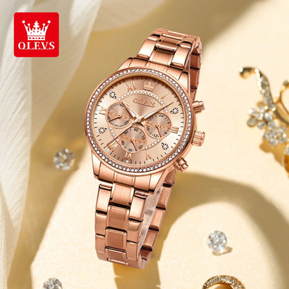 OLEVS TY715 Watches For Woman Original Quartz Wristwatch Waterproof Luminous Stainless Steel Multifunctional Ladies Watch Gift