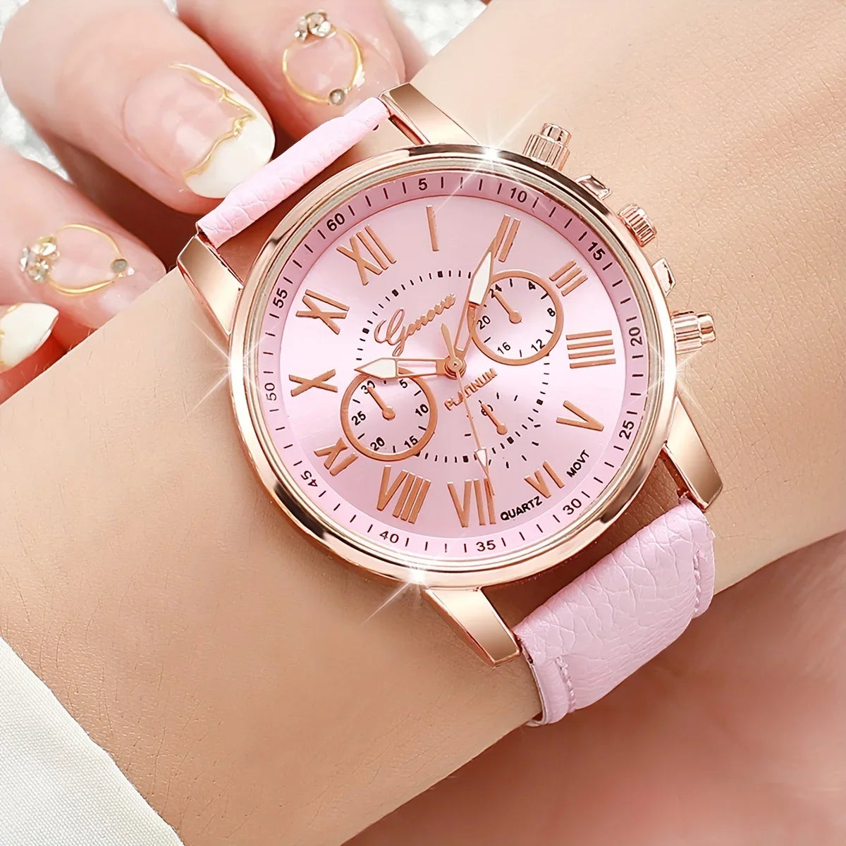 Set of 12 Pieces Fashionable Quartz Watch for Women, Candy Color Roman Numbers, Casual Style, Without Watch Box