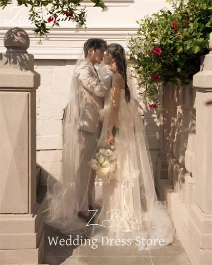 ZanBan Spaghetti Straps Soft Tulle Layered Korea Wedding Dresses Photo shoot Tiered Fairy Bridal Gowns Party Evening Customized