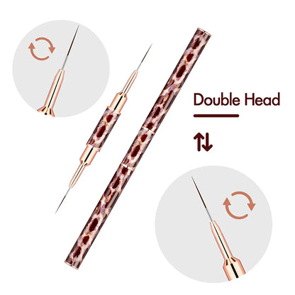 5-25mm Leopard Print Nail Art Brushes Double HeadLiner Brush Striping Drawing Painting Nail Design Brushes Manicure Thin Details