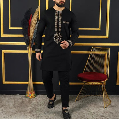2025 African Men Dashiki Long Sleeve 2 Piece Set Traditional Outfit Africa Clothing White Men's Suit Male Shirt Pants Suits