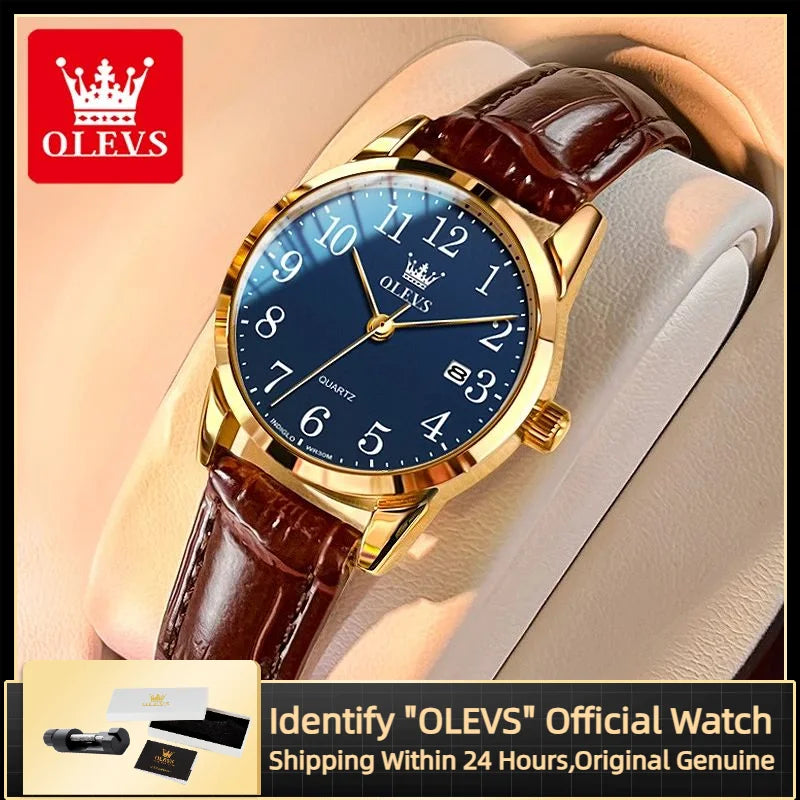 OLEVS 5566 Classic Brand Quartz Women's Watch Luxury Business Waterproof Leather Strap Elegant Dating Women's Clock Reloj Mujer