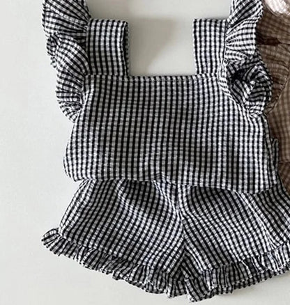 MILANCEL 2024 Summer Baby Lattice Clothing Set Toddler check Tee and Shorts 2Pcs Girls Outwear Suits