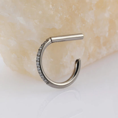 Right Grand ASTM F136 Titanium D Shape Septum Ring with CZ 16G Hinged Segment Clicker Hoop Conch Helix Piercing Body Jewelry