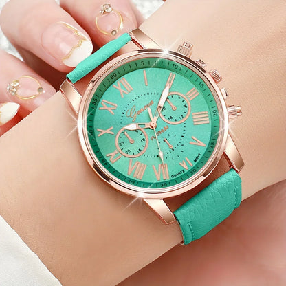Set of 12 Pieces Fashionable Quartz Watch for Women, Candy Color Roman Numbers, Casual Style, Without Watch Box