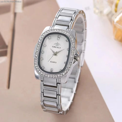 Luxury 2025 Women's Simple Quartz Watch Casual Green Diamond Set Design Female Dress Stainless Steel Bracelet Clock Watches
