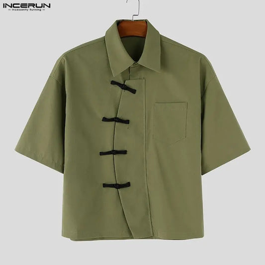 INCERUN Men's Shirt Color-block Button Lapel Short Sleeve Menswear Clothing Streetwear 2026 Vintage Casual Shirts For Man