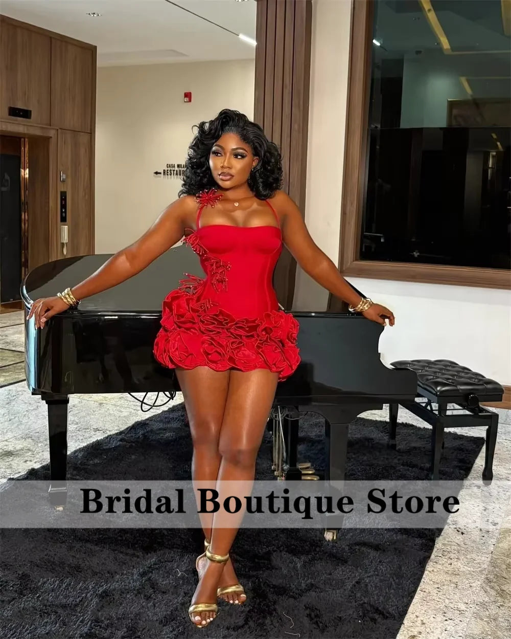 Luxury Red Halter Prom Party Gown Corset Top And Rose Mini Skirt Two Pieces Club Dance Party Homecoming Customized