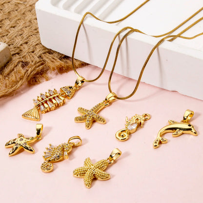 2 Pcs Brass Ocean Charms Gold Plated Dolphin Starfish Fish Seahorse Pendant For DIY Necklace Bracelet Making Jewelry