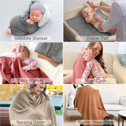Baby Muslin Swaddle Blankets 2 Layers Breathable Skin-Friendly Newborn Receiving Blankets Swaddle Wrap Baby Essentials 120*110cm