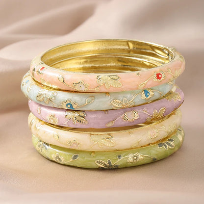 FTCY 5PCS Fine Small Flower Cloisonne Enamel Bangles For Women Vintage Bohemian Oil-drop Bracelet Elegant Jewelry Gifts