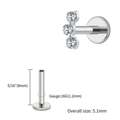 Right Grand ASTM F136 Titanium Triple CZ Helix Tragus Flat Back Earring 16G Dainty Ear Climber Cartilage Stud Piercing Jewelry