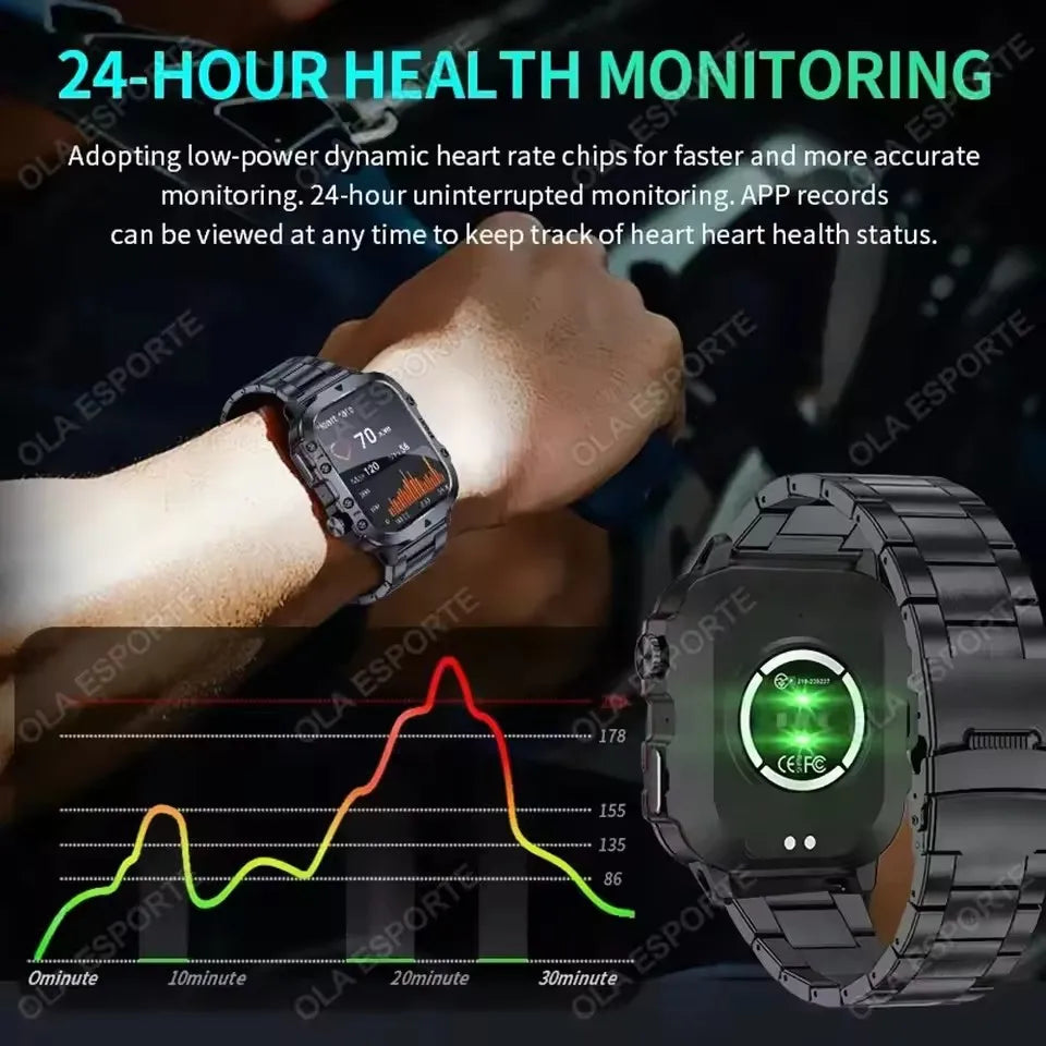 2026 New Rugged Military GPS Smart Watch Men Bluetooth Call Health Monitoring Sports 5ATM Waterproof Smartwatches Man Pk Ht22