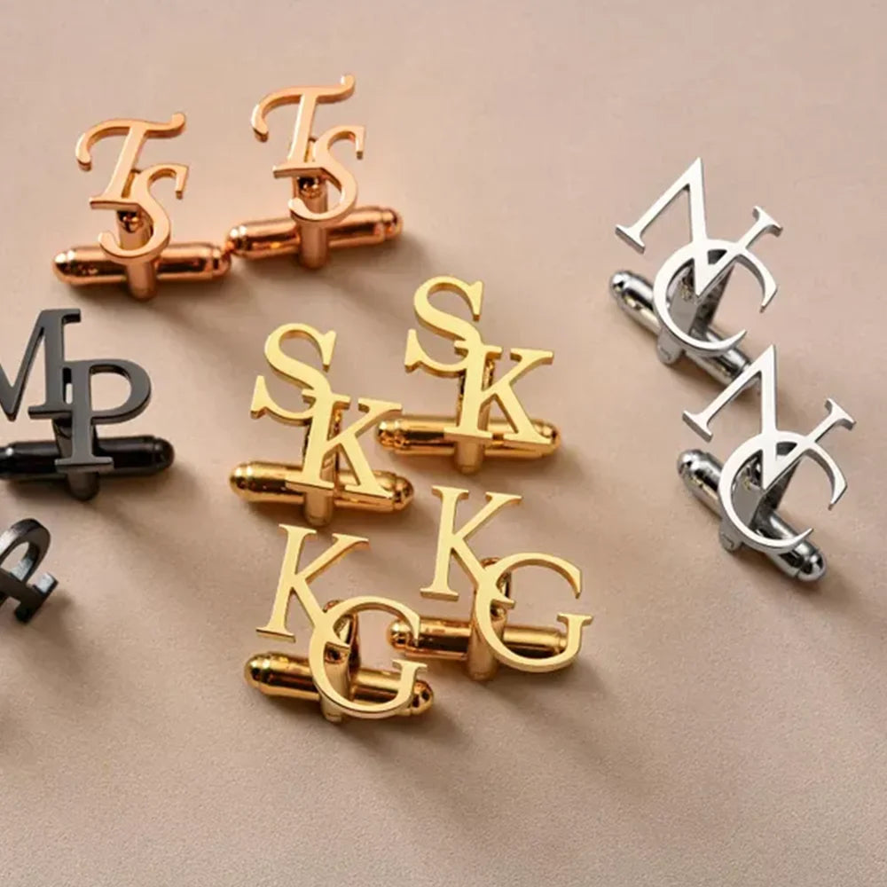Customized Groom Cufflinks, Groom Gifts, Men's Personalized First Letter Cufflinks, Stainless Steel Jewelry Best Man Gifts