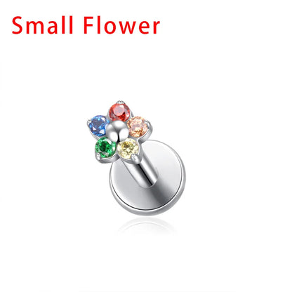 G23 Titanium Colorful Flower Lip Piercing Women 16G 18G Snowflake Heart CZ Tragus Cartilage Helix Conch Daith Earrings Piercing