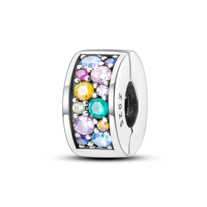 Original 925 Sterling Silver Clip Charm Inlaid Zircon Cat Butterfly Charm Silicone Spacer Beads For Women Bracelet DIY Jewelry