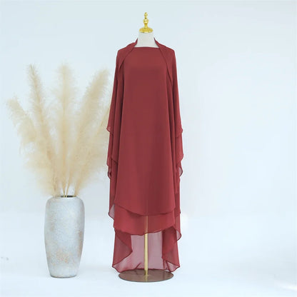 Two Layer Chiffon Extra Long Khimar Niqab Eid Ramadan Muslim Women Islamic Clothing Prayer Garment Overhead Abaya Dress Kaftan