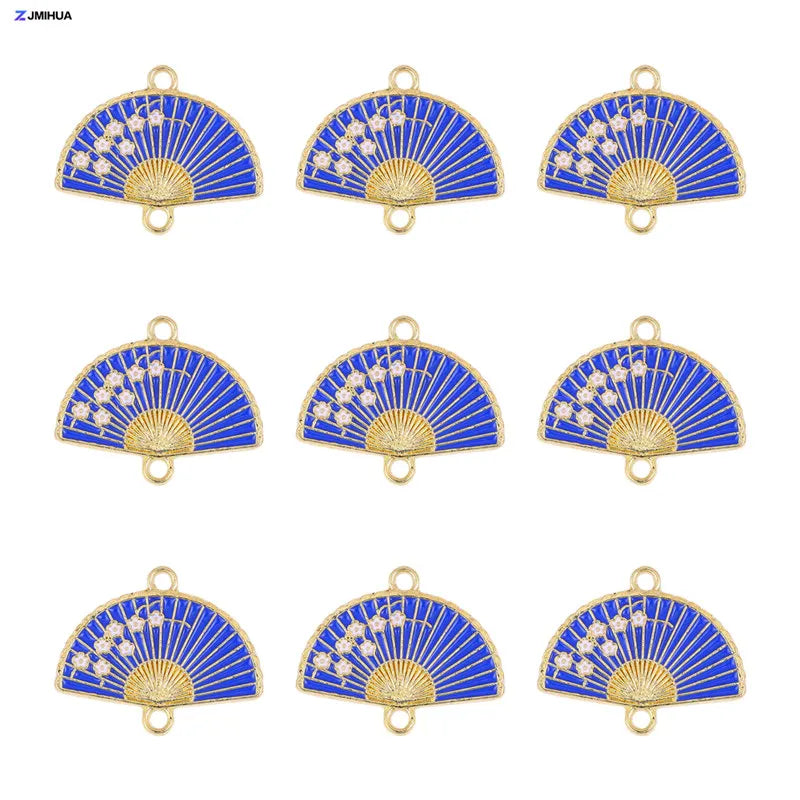 15pcs Enamel Fan Charms Connector Sakura Pattern Pendants For Crafts Jewelry Making DIY Bracelets Earrings Accessories