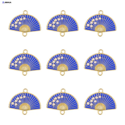 15pcs Enamel Fan Charms Connector Sakura Pattern Pendants For Crafts Jewelry Making DIY Bracelets Earrings Accessories