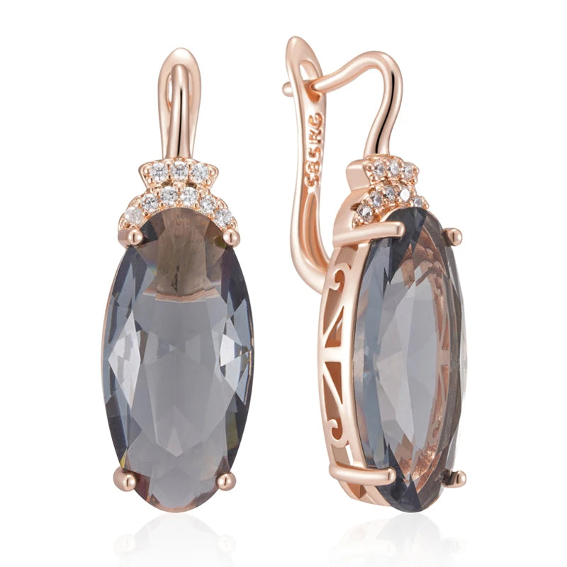 Kinel Hot Grey Big Oval Drop Dangle Earrings For Women 585 Rose Gold Color With Natural Zircon High Quality Daily Fine Jewelry