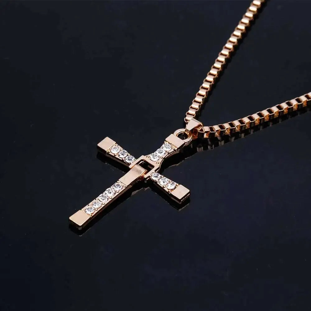Classic Rhinestone Sliver Color Pendant Men Crystal Jesus Cross Necklace Activity Male Gift Jewelry Wholesale Dropshipping