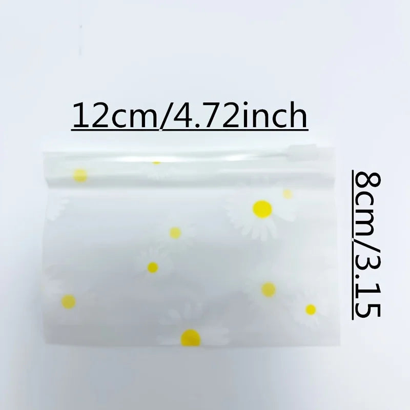 30Pcs Daisy Print Frosted Zipper Bags Transparent Plastic Storage Pouch Reusable Seal Bag For Jewelry Cosmetic Stationery Travel