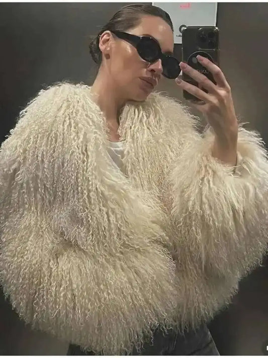 LGRQ 2026 winter fur coat,tassels round neck full sleeves jacket,warm thickness boober coats WQ10534