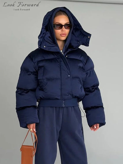 Detachable Sleeves Padded Coats Women's Hooded Zipper Pockets Stand Collar Thicken Jackets 2026 New Ladies Winter Solid Outwear
