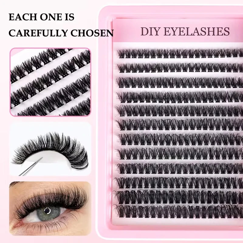 Cluster Lashes, 240pcs 40D 9-16mm Mixed Lengths, Ultra-Natural Look Thin Ultra-Soft Ultra-Light, Reusable  for Beginners