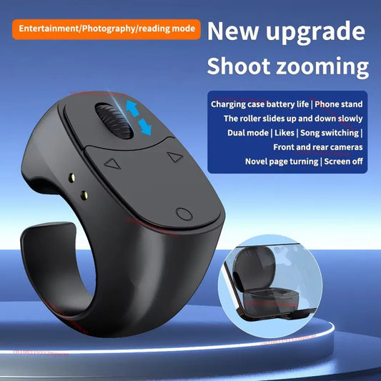 New Remote Control Wireless Bluetooth Roller Fingertip Ring Portable Mobile Mice Video Automatic Page Turner Browsing Rings R12
