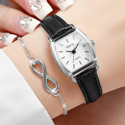 2PCS Fashion Women Quartz Watch Bracelet Set Retro Leather Strap Ladies Wristwatch Jewelry Gift Relogio Feminino（Without Box）