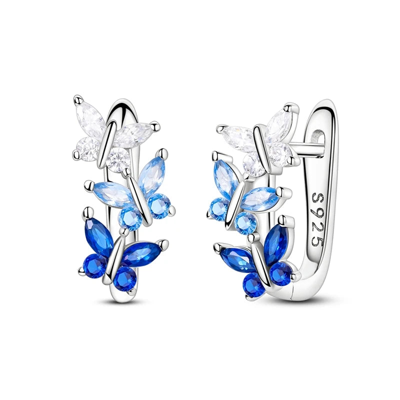 Original 925 Sterling Silver Hoop Earrings Women's Fashion Jewelry Butterfly Iris Lily of the Valley Tulip Flower Luxury Earring