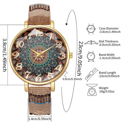 Vintage Arabic Dial Women Watches Leather Strap Quartz Watch for Ladies Clock Reloj Mujer（Without Box）
