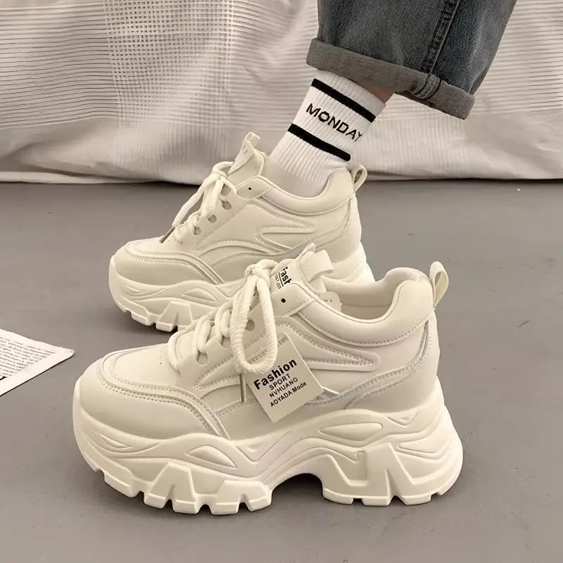 2025 Womens Dad Shoes Korean Thick Bottom High Top Casual Sneakers Fashion Women Increasing 7cm Sneakers Chunky Vulcanized Shoes