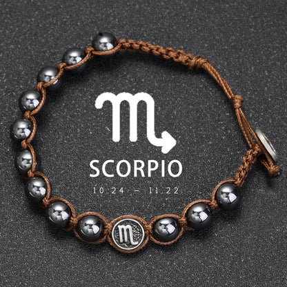 Hand Knitted 12 Zodiac Bracelets Hematite Stainless Steel Leo Libra Bracelet Couples Friendship Gifts Bracelets Jewelry