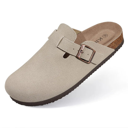 Shevalues Women's Suede Clogs Classic Cork Slippers Leather Mules Men Cork Footbed Sandals Comfort Beach Shoes with Arch Support