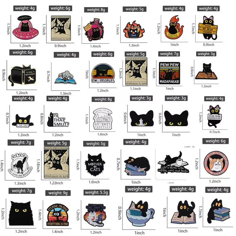 31 Types Cartoon Punk Black Peeping Cat Brooch Enamel Pins Cute Cat Reading Book Brooches Bag Lapel Badge Jewelry Gifts Friends