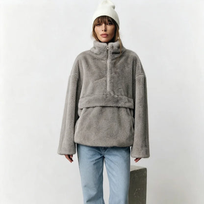 Laur 2026 Designer Faux Fur Coat, New Winter Style, Warm Pullover Zipper Top Simple Stylish And Elegant