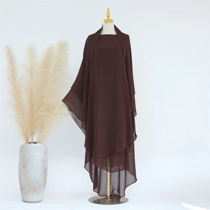 Two Layer Chiffon Extra Long Khimar Niqab Eid Ramadan Muslim Women Islamic Clothing Prayer Garment Overhead Abaya Dress Kaftan