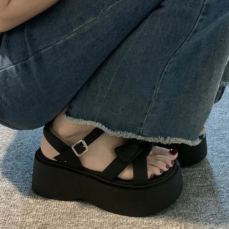 Women Summer Platform Sandals New Open Toe Chunky High Heel Ladies Shoes Casual Flat Bottom Black Heeled Sandalias Femininas