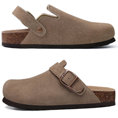 Litfun Suede Women's Clogs with Adjustable Strap Cork Footbed Leather Mules with Arch Support Unisex Outdoor Clogs Potato Shoes