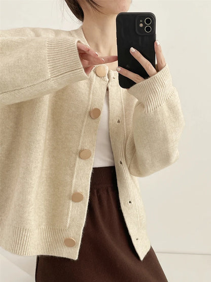 Women Cardigans Sweater O-neck Autumn Winter Knitted Loose Cardigans Solid Single Breasted Women's Sweaters Button Long Sleeve