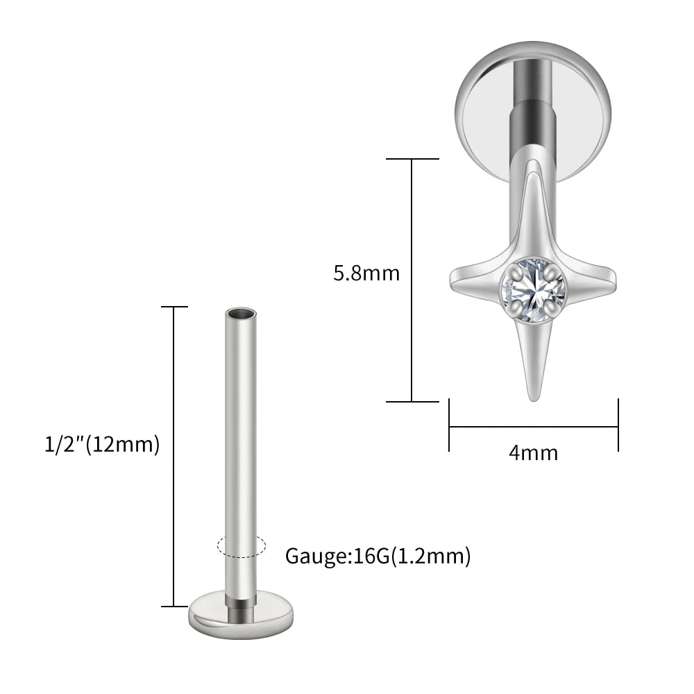 Right Grand ASTM F136 Titanium Four Point Star Flat Back Stud 16G Tiny CZ Cartilage Earring Helix Tragus Nose Piercing Jewelry