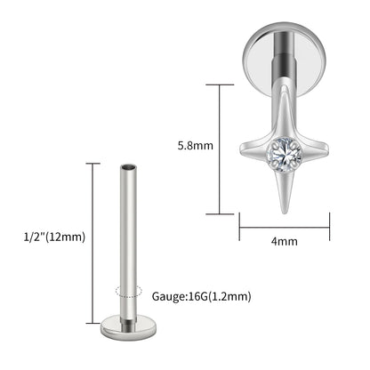 Right Grand ASTM F136 Titanium Four Point Star Flat Back Stud 16G Tiny CZ Cartilage Earring Helix Tragus Nose Piercing Jewelry