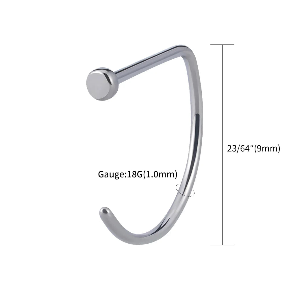 5pcs/lot Right Grand ASTM F136 Titanium 20G Open D Shape Nose Ring Hoop Tragus Cartilage Retainer Body Piercing Jewelry 8MM 10MM