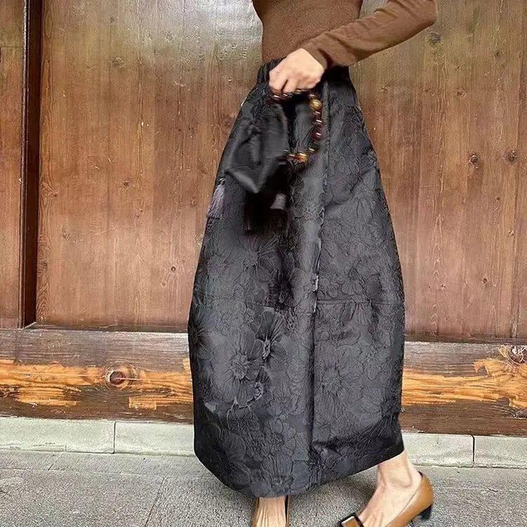 Casual Sweet and Fresh Skirt 2025 Summer Retro New Chinese Jacquard Mori Flower Bud Skirt