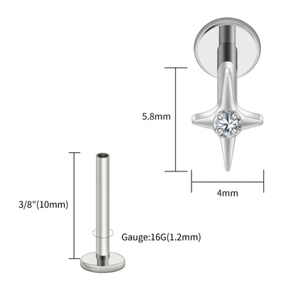 Right Grand ASTM F136 Titanium Four Point Star Flat Back Stud 16G Tiny CZ Cartilage Earring Helix Tragus Nose Piercing Jewelry
