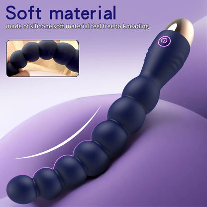 Vibrating Anal Bead Prostate Massager - Anal Plug Toy Made of Soft Silicone, Suitable for Male Beginners and Female Partners