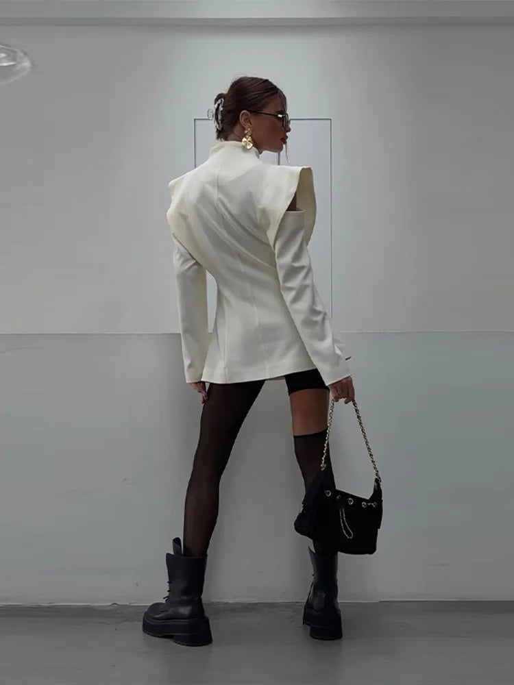 Chic Deconstructed Women's Blazer Modern Full Sleeve Waist-cinched Button Lady Jacket 2026 Fashion Autumn Female Highstreet Coat